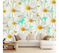 Mural de Pared 3D 250 x 175 cm - Verde Menta Papel Pintado de Tejido No Tejido para Salón y Pared de TV Oficina - Decoración XXL No Autoadhesivo Flor Moderna Superpuesta Margarita