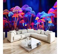 Mural de Pared 3D 350 x 256 cm - Azul Papel Pintado de Tejido No Tejido para Salón y Pared de TV Oficina - Decoración XXL No Autoadhesivo Fantasía Bosque Setas Luminosas Hongos Esporas