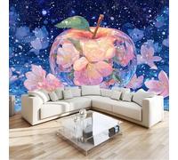 Mural de Pared 3D 400 x 280 cm - Azul Papel Pintado de Tejido No Tejido para Salón y Pared de TV Oficina - Decoración XXL No Autoadhesivo Fantasía Cristal Flores Manzana