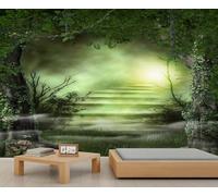Mural de pared 3D autoadhesivo con diseño de escalera en un bosque místico. Ideal para decorar dormitorios, baños y salas de estar. 400x280cm (No es autoadhesivo)