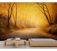 Mural de pared 3D autoadhesivo Sendero Dorado de Otoño, decoración para dormitorio, baño y sala de estar. 150x105cm (No es autoadhesivo)