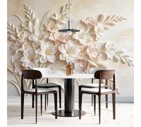 Mural De Pared 3D Con Relieve De Flor De Lirio Papel Tapiz Botánico Floral De Imitación De Relieve 159 × 280 Cm Decoración De Pared Escultórica Botánica Panorámica Grande Estilo Moderno Crema