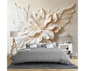 Mural De Pared 3D Con Relieve Floral Color Crema Y Blanco Papel Tapiz Floral Tejido Grande De 150 × 105 Cm Decoración Botánica Retro De Lujo Para El Hogar Ideal Para Sala De Estar Dormitorio Fond