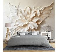 Mural De Pared 3D Con Relieve Floral Color Crema Y Blanco Papel Tapiz Floral Tejido Grande De 371 × 280 Cm Decoración Botánica Retro De Lujo Para El Hogar Ideal Para Sala De Estar Dormitorio Fond
