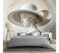 Mural De Pared 3D Con Relieve Gris De Una Dama Con Sombrero De Ala Ancha. Papel Pintado Mural De 300 × 210 Cm. Papel Pintado Fotográfico No Tejido Con Estampado Vintage De Una Mujer Con Mariposas