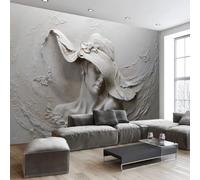 Mural De Pared 3D Con Relieve Gris De Una Dama Con Sombrero De Ala Ancha. Papel Pintado Mural De 350 × 280 Cm Papel Pintado Fotográfico No Tejido Con Estampado Vintage De Una Mujer Con Mariposas P