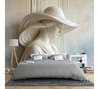 Mural De Pared 3D De Mármol Vintage Con Figura De Mujer Relieve Clásico Dama Con Sombrero Papel Tapiz Artístico De 500 × 280 Cm No Tejido Decoración De Pared Europea Para Dormitorio Sala De Est
