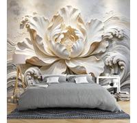 Mural De Pared 3D En Relieve De Peonías Blancas Y Olas Oceánicas 350 × 245 Cm Lujoso Papel Tapiz Fotográfico Floral Grande Para Sala De Estar Y Dormitorio Decoración Moderna Para El Hogar Ola D