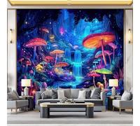 Mural de Pared 3D Paisaje, Fantasía Cascada Hongo Dibujo animado Impreso, Vistoso Mural de Pared No Tejido Decoración de Póster Diseño 200 x 140 cm Para Estar Dormitorio Infantil