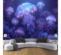 Mural de Pared 3D vida marina, Medusas bioluminiscentes Póster Decorativo Moderno para Salón o Dormitorio Infantil, Diseño Fotográfico - 450 x 315 cm