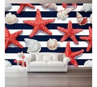 Mural de Pared 400 x 280 cm（WxH, Papel Pintado Rayas Estrella De Mar Concha Marina Decorativo Multicolor para Salón Dormitorio y Cocina - Papel Adhesivo Removible Gran Formato