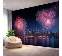 Mural de Pared 400 x 280 cm（WxH, Papel Pintado Realism City Night Scene Fireworks Decorativo Dark Blue para Salón Dormitorio y Cocina - Papel Adhesivo Removible Gran Formato