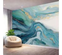 Mural de Pared Autoadhesivo 150 x 105 cm（WxH, Papel Pintado Arte Fluido De Mármol Azul Textura De Lujo Blanco para Salón y Dormitorio - Vinilo Removible Gran Formato Fácil de Instalar