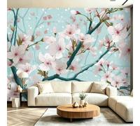 Mural de Pared Autoadhesivo 200 x 140 cm（WxH, Papel Pintado Minimalismo Japonés Flores De Cerezo Azul para Salón y Dormitorio Dormitorio Sala De Meditación - Vinilo Removible Gran Formato Fácil