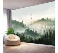Mural de Pared Autoadhesivo 200 x 140 cm（WxH, Papel Pintado Pájaros Bosque Brumoso Arte Naturaleza Brumosa Blanco para Salón y Dormitorio - Vinilo Gran Formato Fácil de Instalar