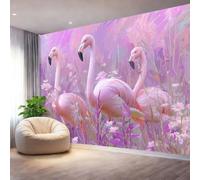 Mural de Pared Autoadhesivo 300 x 210 cm（WxH, Papel Pintado Flamenco Rosa Floral 3D Acuarela Vintage Púrpura Rosáceo para Salón y Dormitorio - Vinilo Gran Formato Fácil de Instalar