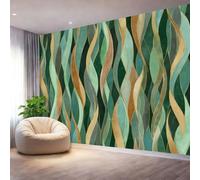 Mural de Pared Autoadhesivo 300 x 210 cm（WxH, Papel Pintado Hojas Art Déco Bosque Acuarela Abstracta Verde para Salón y Dormitorio - Vinilo Removible Gran Formato Fácil de Instalar