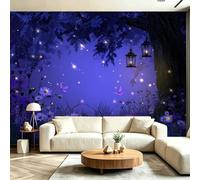 Mural de Pared Autoadhesivo 400 x 280 cm（WxH, Papel Pintado Ilustración De Ensueño Farol Mariposa P煤Rpura para Salón y Dormitorio Moderna Habitación Infantil - Vinilo Removible Gran Formato Fácil