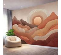 Mural de Pared Autoadhesivo 400 x 280 cm（WxH, Papel Pintado Montaña Y Sol Boho Minimalismo Café para Salón y Dormitorio - Vinilo Decorativo Removible Gran Formato Fácil de Instalar