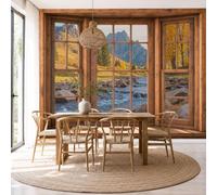 Mural De Pared Azul Amarillo Paisaje De Pradera Otoñal, Papel Pintado Fotográfico Tejido No Tejido Bosque Ríos Montañas, 450X315Cm, Fotomurales Moderna Decorativo Para Sala De Estar, Dormitorio