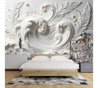 Mural De Pared Barroco En Relieve 3D De 60X42 Pulgadas Papel Tapiz No Tejido No Autoadhesivo Elegante Revestimiento De Pared Con Plumas Y Perlas Para Dormitorio Sala De Estar Comedor Decoración Del
