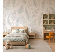 Mural De Pared Blanco Plantas Sencillas Dibujadas A Mano | Papel Pintado Fotográfico Tejido No Tejido Elegantes Hojas De Helecho, 400X280Cm, Fotomurales Decorativo Para Sala De Estar, Dormitorio