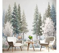 Mural de pared Bosque Ciervo Estilo Nórdico Cuento De Hadas, Papel Pintado Fotográfico Seda, 250 x 175cm (ancho x alto) para Decoración del Hogar, Salón, Dormitorio, Habitación Infantil