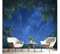 Mural De Pared Cielo Estrellado Fantasía Impreso Papel Pintado Fotográfico Azul Oscuro Decoración Póster Fondo Bosque 300×210 Cm Mural Para Sala De Estar Dormitorio Infantil