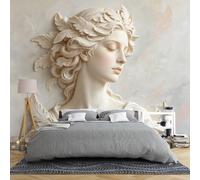 Mural De Pared Clásico Con Relieve 3D De Diosa Corona De Laurel Escultura De Mármol Papel Tapiz No Tejido De 200 × 140 Cm Murales Vintage De Mujer Decoración De Pared Para Dormitorio Y Sala De E