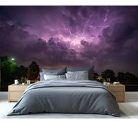 Mural de pared con cielo y tormenta eléctrica: Nubes de tormenta moradas con relámpagos, ideal para una decoración atrevida en dormitorios y salas de estar. 350x250cm (No es autoadhesivo)