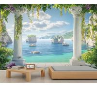 Mural de pared con columnas romanas italianas, papel pintado de paisaje costero para salón o dormitorio, paisaje marino de la Toscana, Italia, 450x315cm (no autoadhesivo).