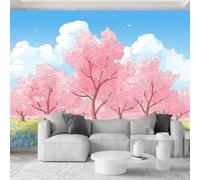 Mural de pared con diseño de cerezo rosa, 200 x 140 cm, papel pintado fotográfico 3D no tejido, póster de pastizales de dibujos animados para sala de estar, dormitorio, TV, sofá, fondo, decoración de