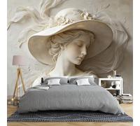 Mural De Pared Con Escultura 3D De Una Dama Con Sombrero 100 × 70 Cm Relieve De Rostro De Mujer Papel Tapiz No Tejido Estatua De Retrato Grande Moderna Arte De Pared Para Sala De Estar Dormitorio D