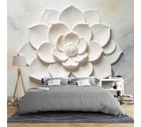 Mural De Pared Con Escultura De Flor Blanca En Relieve 3D Papel Tapiz Fotográfico De Mármol Floral De Lujo De 250 × 175 Cm No Tejido Decoración De Pared Grande Para Sala De Estar Dormitorio Fond