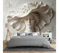 Mural De Pared Con Escultura En Relieve 3D De Una Dama Con Sombrero 400 × 280 Cm Papel Tapiz De Lujo No Tejido Con Relieve De Mujer Y Mariposa Decoración De Pared Moderna Y Artística De Gran Tama