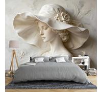 Mural De Pared Con Escultura En Relieve 3D De Una Dama Con Sombrero Ancho 300 × 210 Cm Papel Pintado Fotográfico De Lujo Color Crema No Tejido Estatua De Yeso Vintage Gran Decoración De Pared Par
