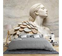 Mural De Pared Con Estatua De Mujer Relieve 3D Con Ilusión Óptica Mujer Con Alas De Piedra Papel Tapiz Fotográfico De 450 × 315 Cm No Tejido Moderno Blanco Escultura Decoración De Pared Para Do