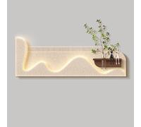 Mural de pared con fuente de alimentación con estante, decoración de plantas LED, arte de pared de piedra arenisca para sala de estar y dormitorio
