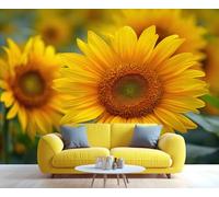 Mural de pared con primer plano de un vibrante campo de girasoles, alegre arte floral, decoración vibrante para sala de estar y dormitorio. 100x100cm (No es autoadhesivo)