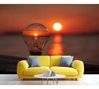 Mural de pared con reflejo de atardecer en una bombilla, arte mural conceptual y creativo, decoración inspiradora para la oficina en casa y la sala de estar. 200x140cm (No es autoadhesivo)