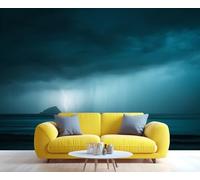 Mural de pared con relámpagos en el océano: Papel pintado dramático con cielo oscuro y tormenta marina para sala de estar dormitorio decoración del hogar con ambiente 300x210cm (No es autoadhesivo)