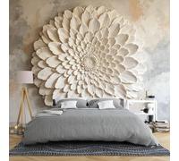 Mural De Pared Con Relieve 3D De Gran Flor De Dalia 350 × 280 Cm Papel Tapiz De Yeso Floral No Tejido Escultura Botánica Color Crema Beige Arte De Pared Para Sala De Estar Decoración Del Hogar Da