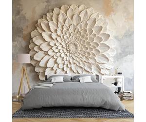 Mural De Pared Con Relieve 3D De Gran Flor De Dalia 371 × 280 Cm Papel Tapiz De Yeso Floral No Tejido Escultura Botánica Color Crema Beige Arte De Pared Para Sala De Estar Decoración Del Hogar Da