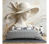 Mural De Pared Con Relieve De Rostro De Mujer Elegante 450 × 280 Cm Papel Tapiz Panorámico 3D No Tejido Color Crema Beige Vintage Arte Escultórico Para Dormitorio Sala De Estar Decoración Del Ho