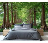 Mural de pared con sendero de túnel de árboles verdes: decoración para el hogar con un sereno paseo por el bosque, dormitorio o como papel tapiz de paisaje inspirado en la naturaleza. 250x195cm