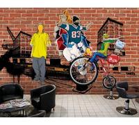 Mural de pared con temática de música rock hip-hop para restaurantes y cafeterías, 3D, 350 x 245 cm