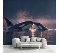 Mural de pared con una orca, gris oscuro y negro; papel pintado para el dormitorio, vida marina, fotomural de orca para el salón; papel pintado no tejido, decoración de pared, papel pintado con motivo