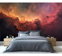 Mural de pared con vibrantes nubes cósmicas y estrellas: ideal para decorar el dormitorio, la sala de juegos o el cine en casa. 280x200cm (No es autoadhesivo)