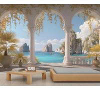 Mural de pared de arco europeo, mural de Toscana Italia, papel tapiz de columnas romanas italianas para sala de estar, dormitorio, murales de pared de paisaje, 250 x 175 cm (no se despega)