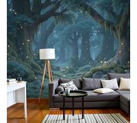 Mural de Pared de Bosque Mágico con Luciérnagas De Pastizales, Papel Pintado Fotográfico 250Anx175Al cm, Murales Fotográfico Decorativo para Sala de Estar, Dormitorio, Oficina